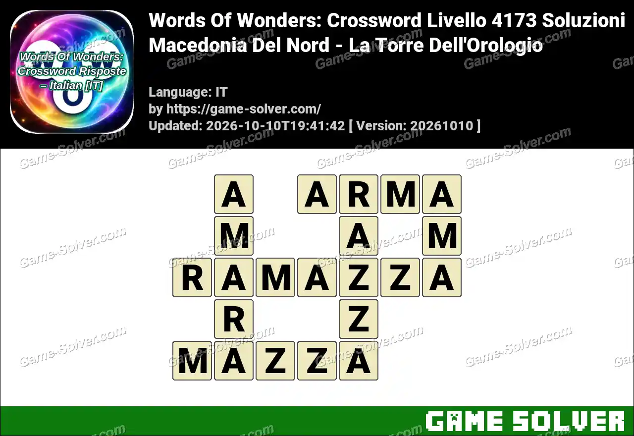 Words Of Wonders: Crossword Livello 4173 Soluzioni – Macedonia Del Nord – La Torre Dell’Orologio
